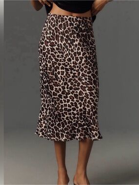 Anthropologie Leopard-Print Midi Skirt in Brown and Black